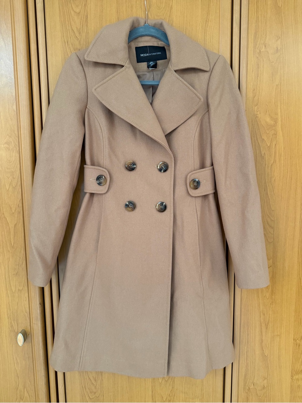 Moda International Tailored Camel / Tan Peacoat Size 2 NWOT
